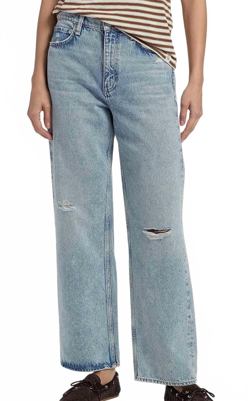 NEW RAG & BONE shea high rise relaxed straight jeans in calypso holes